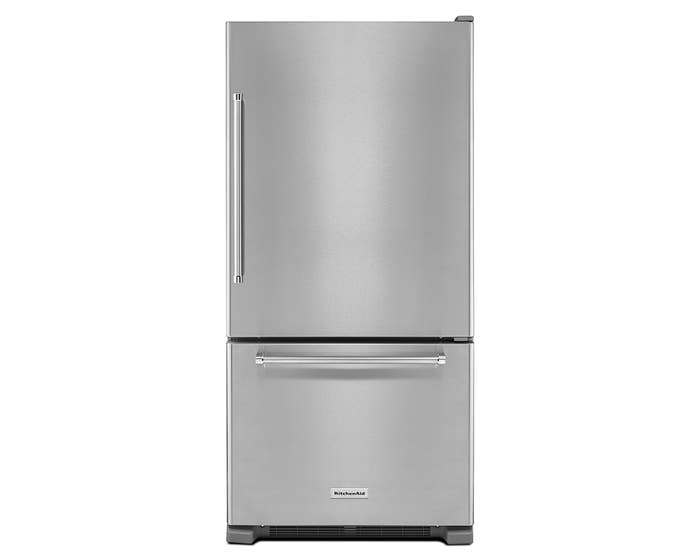 KitchenAid 33 inch 22 cu. ft. Full Depth Bottom Mount Refrigerator in stainless steel KRBR102ESS