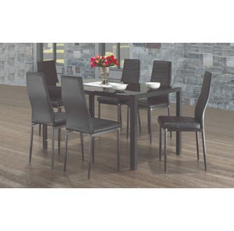 International Furniture 7PC Dining Set With Glass Top in Black IF-5054