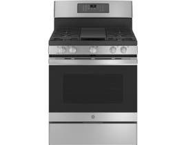 GE Appliances 30 inch 5.0 cu. ft. Free Standing Convection Gas Range with No Preheat Air Fry in Stainless Steel JCGB735SPSS