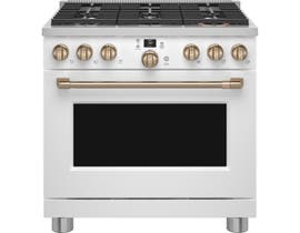 GE Cafe 36 inch Smart Commercial-Style Dual Fuel Range in Matte White C2Y366P4TW2