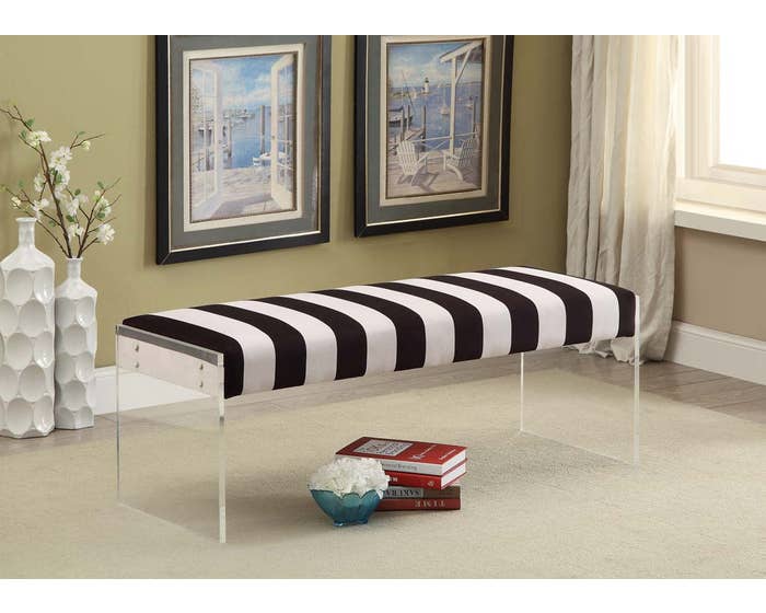 K Elite Tessa Zebra Stripe Velvet Fabric Seating Bench in Black/White 1615