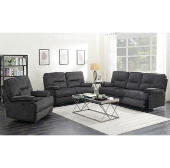 K-Living Maryland Fabric Power Reclining Sofa Set with 5 USB Outlets in Grey 6500