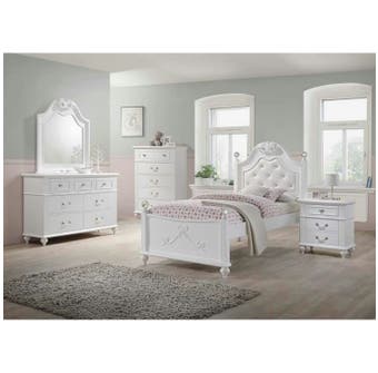High Society Alana Series 6pc Twin Bedroom Set in White AN700