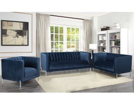 K-Living Arthur Velvet Suede Fabric 3pc Sofa Set with Metal Legs in Blue 19043