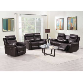 Kwality Nicolas Series 3pc Reclining Leather Air Sofa Set in Brown 9225BR