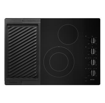 Maytag 30 inch 4-Element Electric Cooktop with Reversible Grill and Griddle in Black MEC8830HB