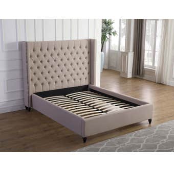 Brassex Marcella Series wood king platform bed in beige B1920K-BEI