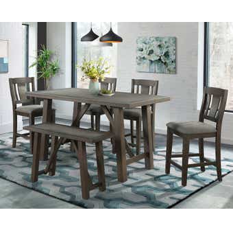 High Society Cash Collection 6 Piece Wood Counter Height Dining Set in Distressed Espresso DCS100