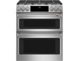 GE Café 30 inch 6.7 cu. ft. Slide-In Convection Front Control Double Oven Dual Fuel Range in Stainless Steel CC2S950P2MS1