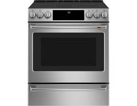 GE Café 30 inch 5.7 cu. ft. Slide-In Convection Front Control Electric Range with Warming Drawer in Stainless Steel CCES700P2MS1