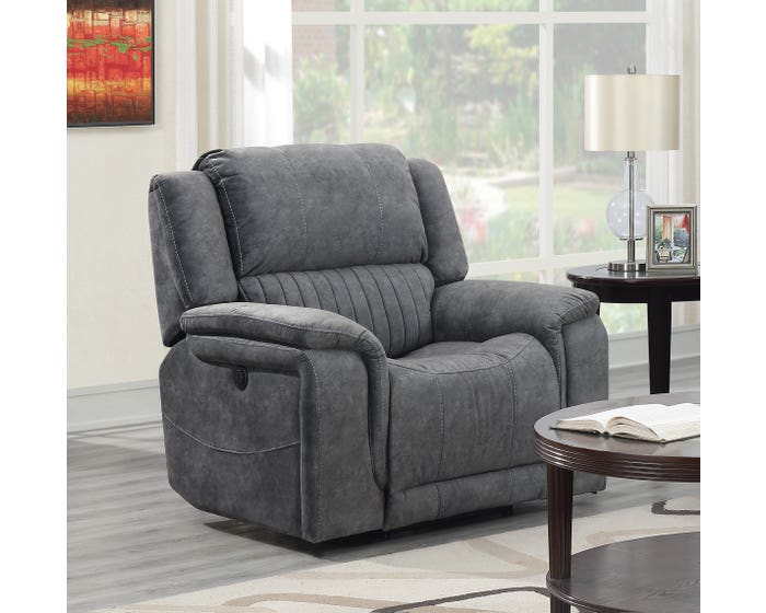 K-Living Washington Suede Fabric Power Recliner Chair with USB OUTLET in Grey 6129-C