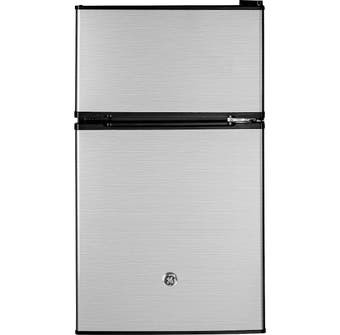 GE Appliances 3.1 cu. ft. Double-Door Compact Refrigerator in Stainless Steel GDE03GLKLB