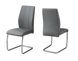 Monarch Leather Look Dining Chair with Chrome (Set of 2) in Grey I1077