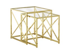 Monarch Nesting Table 2Pcs Set  Gold Metal With Tempered Glass I3445