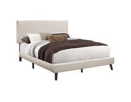 Monarch Upholstered Bed in Beige Linen with Wood Legs I5951