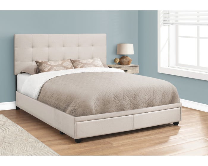 Queen Bed Monarch I6021q Beige, Linen Upholstered Platform Bed Queen