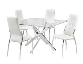 Brassex 5pc Dining Set in White/Silver DT5045/DC1142-WH