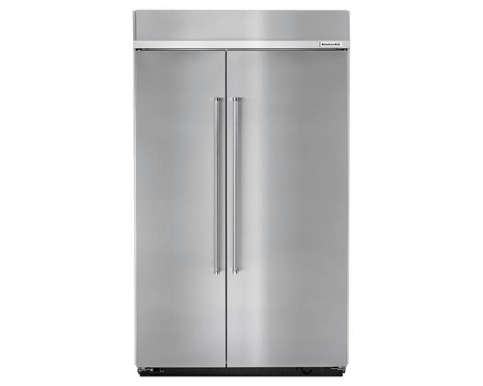 KitchenAid 42 inch 25.5 cu. ft. wide built in side by side refrigerator with PrintShield finish in stainless steel KBSN602ESS