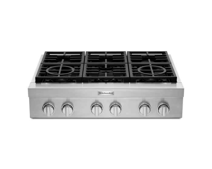 KitchenAid 36 inch 6-Burner Commercial-Style Gas Rangetop in Stainless Steel KCGC506JSS