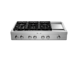 KitchenAid 48 inch 6-Burner Commercial-Style Gas Rangetop with Griddle in Stainless Steel KCGC558JSS