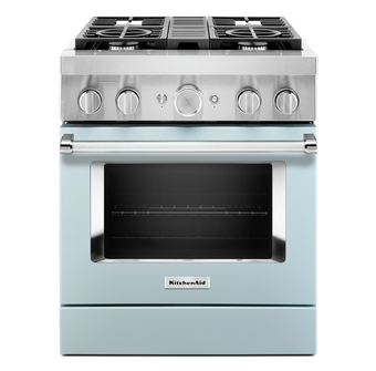 KitchenAid 30 inch 4.1 cu. ft. Smart Commercial-Style Dual Fuel Range with 4 Burners in Misty Blue KFDC500JMB