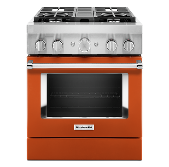 KitchenAid 30 inch 4.1 cu. ft. Smart Commercial-Style Dual Fuel Range with 4 Burners in Scorched Orange KFDC500JSC