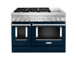 KitchenAid 48 inch 6.3 cu. ft. Smart Commercial-Style Dual Fuel Range with Griddle in Ink Blue KFDC558JIB