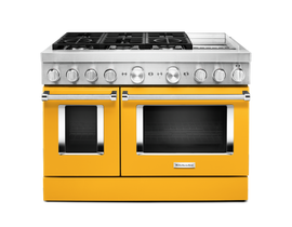 KitchenAid 48 inch 6.3 cu. ft. Smart Commercial-Style Dual Fuel Range with Griddle in Yellow Pepper KFDC558JYP
