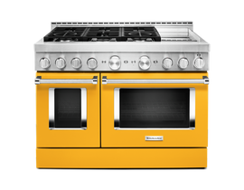 KitchenAid 48 inch 6.3 cu. ft. Smart Commercial-Style Gas Range with Griddle in Yellow Pepper KFGC558JYP