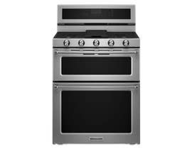 KitchenAid 30 inch 6.0 cu. ft. Double Oven Covnection Gas Range in Stainless Steel KFGD500ESS