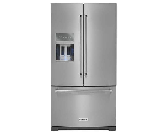 KitchenAid 36 inch 26.8 cu. ft. 36-inch Width Standard Depth French Door Refrigerator with Exterior Ice and Water KRFF507HPS