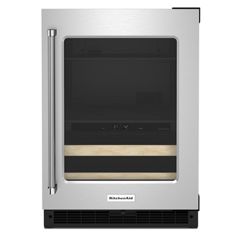 KitchenAid 24" Panel-Ready Beverage Center with Wood-Front Racks in Stainless Steel KUBR214KSB
