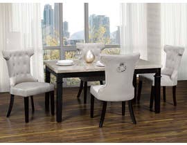 K-Living Vegas 5pc Set Marble Top and Espresso Finished Legs Dining Table with Fabric Dining Chairs in Gray MIL112-GR
