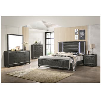 High Society Moonstone Series 6pc Bedroom Set with LED in Black/Copper MN600