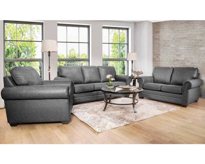 Sofa Set By Fancy 7557 Grey, Elegant Leather Living Room Sets