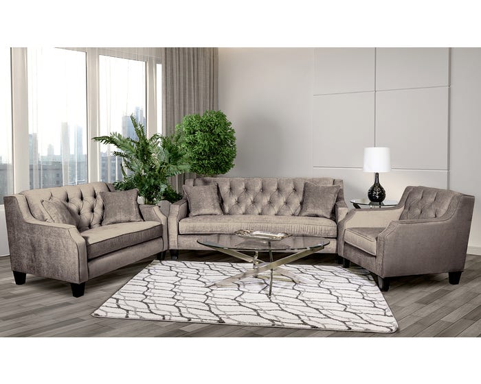 Sofa Set By Fancy Grey 2245, Tufted Fabric Sofa Set