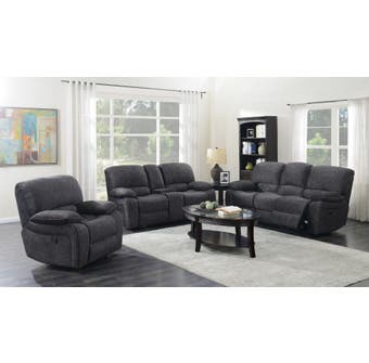 Titus Furniture 3pc Velvet Fabric Power Reclining Sofa Set in Midnight Grey Velvet T1115-SET