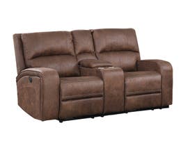 Titus Furniture Suede Fabric Power Reclining Loveseat with Center Console in Cognac Air Suede T1147C-L