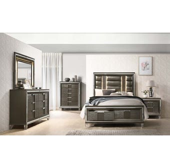 High Society Twenty-Nine Series 6pc King Storage Bedroom Set in Grey TN600